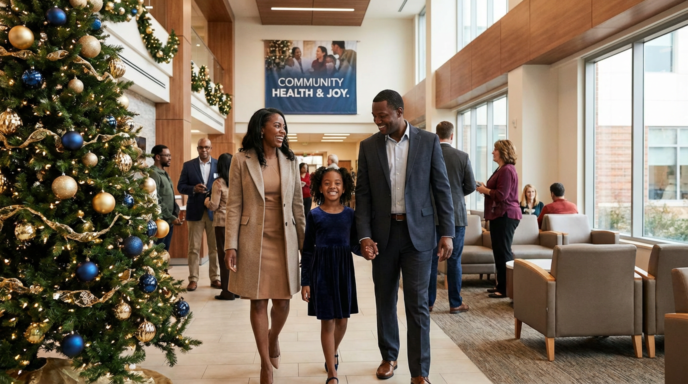 Community members enjoying holiday decor